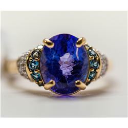 3)14KT YELLOW GOLD TANZANITE, BLUE TOPAZ & DIAMOND