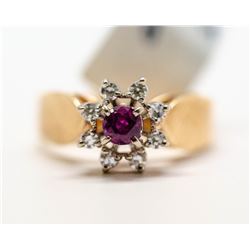 9) 14KT YELLOW AND WHITE GOLD RUBY & DIAMOND RING