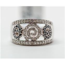 12) 10KT WHITE GOLD FANCY BLACK DIAMOND RING,