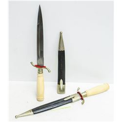 PAIR OF BONE HANDLED DAGGERS. 12"