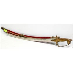 CURVED SWORD IN A RED VELVET SCABBARD BRONZE
