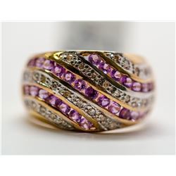 22) 10KT YELLOW GOLD AMETHYST & DIAMOND RING