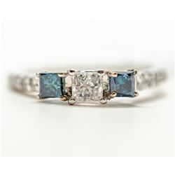 21) 14KT WHITE GOLD FANCY DIAMOND RING SIZE 6.5