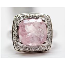 17) 14KT WHITE GOLD PINK MORGANITE BERYL & DIAMOND