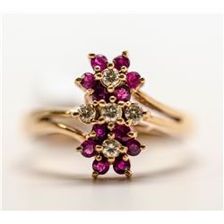 14) 14KT YELLOW GOLD DIAMOND & RUBY RING, SIZE 8.5