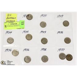 12 U.S. BUFFALO NICKELS 1928 - 1937