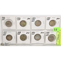 8 CANADIAN QUARTERS 1940 - 1949