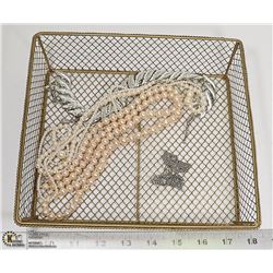 MESH TRAY WITH VINTAGE NECKLACES