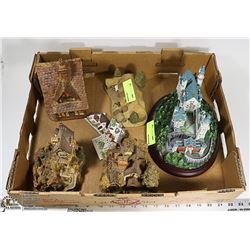 BOX OF ORNAMENTAL VILLAGE BUILDING ORNAMENTS