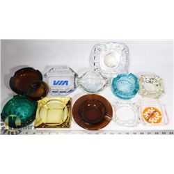 12 ASSORTED ASHTRAYS - DIFFERENT COLORS AND SIZES