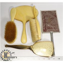 VINTAGE DRESSER SET, FRENCH IVORY, MIRROR AND 2