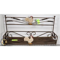 CAST IRON WALL HANGING SHELF WITH ROOSTER ACCENTS
