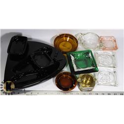 12 ASSORTED ASHTRAYS - DIFFERENT SIZES AND COLORS