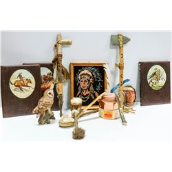 BOX OF NATIVE AMERICAN ORNAMENTS, BOOKS, AND MORE.