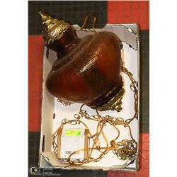 ANTIQUE AMBER GLASS HANGING LAMP