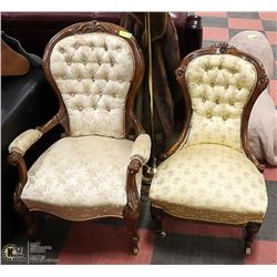 VICTORIAN LADIES + GENTLEMENS CHAIRS WALNUT