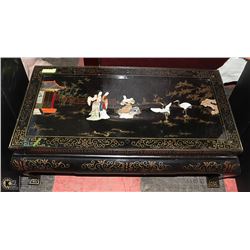 ORNATE CHINESE SCENE SHADOW BOX INLAID COFFEE