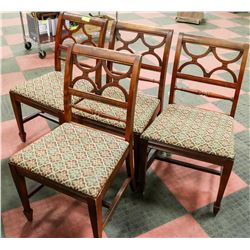 DINING SET OF 4 CHAIRS. WOODEN WITH UPHOLSTERY.