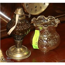 VINTAGE METAL AND GLASS OIL LAMP - DARK