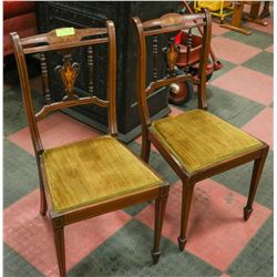 MARQUERY GREEN UPHOLSTERED CHAIRS (2) 1830 - 1860