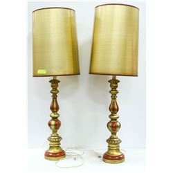 PAIR OF VINTAGE GOLD AND ORANGE TONED LAMPS. 42".
