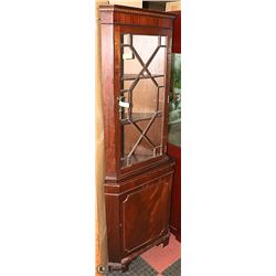 CORNER CHINA CABINET WITH KEYS AND SHELVES