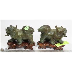 PAIR OF SOAPSTONE CARVED FOO DOGS