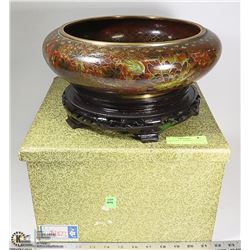 LARGE BRASS TRIMMED CLOISSENT BOWLS