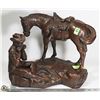 Image 1 : LARGE BRONZE STYLE COWBOY AND HORSE ORNAMENT