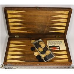 WOOD CARVED BACKGAMMON SET