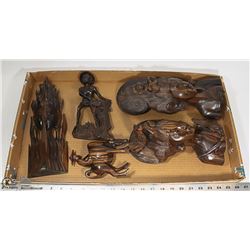 FLAT OF ASSORTED WOOD CARVED ORNAMENTS