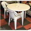 Image 1 : WHITE PATIO TABLE AND 4 WHITE CHAIRS
