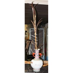 LARGE CERAMIC ASIAN VASE WITH FOLIAGE