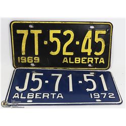 2 X 1969 AND 1972 ALBERTA PLATES