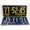 Image 1 : 2 X 1969 AND 1972 ALBERTA PLATES