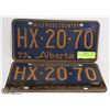Image 1 : PAIR 1974 ALBERTA PLATES HX-20-70
