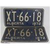 Image 1 : PAIR 1972 ALBERTA PLATES XT-66-18