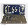 Image 1 : PAIR 1972 ALBERTA PLATES XT-66-19