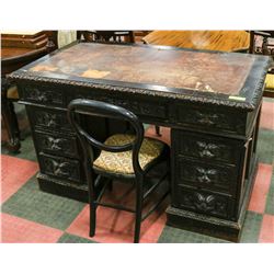 BLACK OAK HEAVILY CARVED GREENMAN DOUBLE PEDASTAL