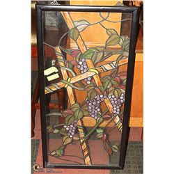 LEADED STAINED GLASS WINDOW 42" X20"