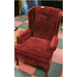 2 ESTATE BURGANDY UPHOLSTERED WINGBACK CHAIRS