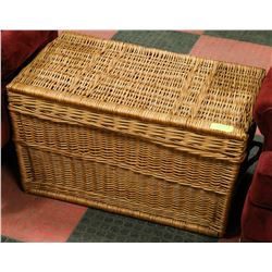 VINTAGE WICKER TRUNK WITH 2 HANDLES, HANDMADE