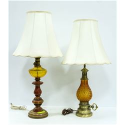 2 RETRO AMBER GLASS BASE TABLE LAMPS
