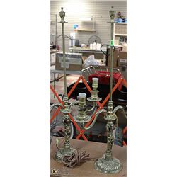 LOT OF 2 BRASS LAMPS NO SHADES