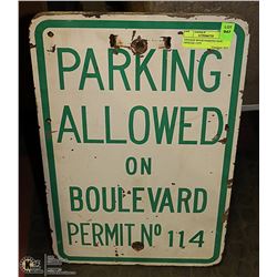 VINTAGE WOOD PARKING SIGN OFFICIAL CITY