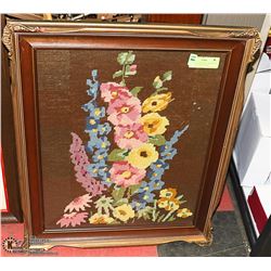 VINTAGE HANDMADE EMBROIDERY FLORAL WORK IN FRAME