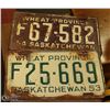 Image 1 : 3 SASKATCHEWAN LICENSE PLATES - 1952, 1953, 1954