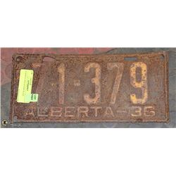ANTIQUE ALBERTA 1936 LICENSE PLATE