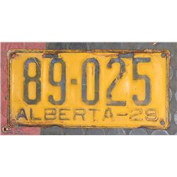 ANTIQUE ALBERTA 1929 LICENSE PLATE
