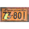 Image 1 : ANTIQUE SASKATCHEWAN 1939 LICENSE PLATE